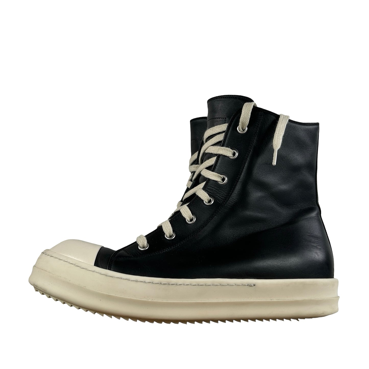 RU01B1890 Rick Owens Ramones Leather High Top Black Cream [USED] - EU 42 (Used2) (No Box2)