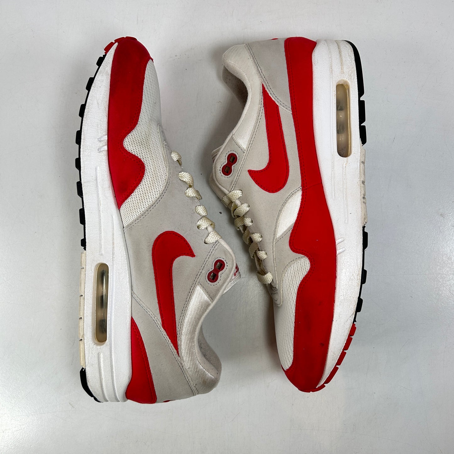 908375 103 Nike Air Max 1 Anniversary Red (2017/2018 Restock Pair) [USED] - 12 M (Used) (No Box)