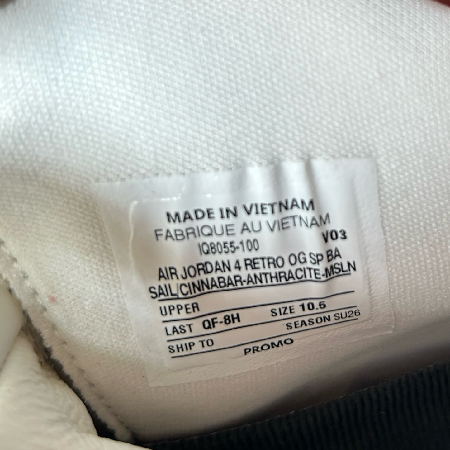 IQ8055 100 Jordan 4 Retro OG Nigel Sylvester Brick After Brick - 10.5 M (Sample)