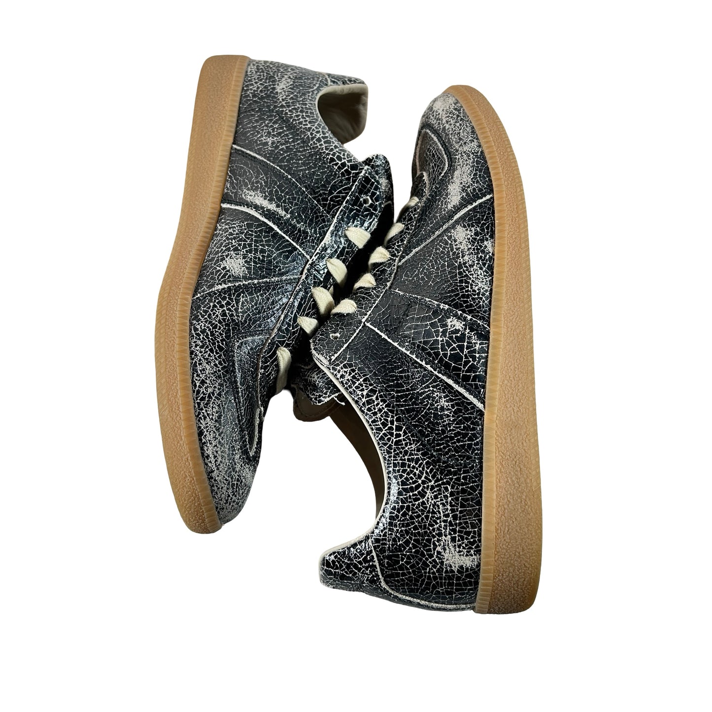 S57WS0517P7424 Maison Margiela Replica Sneakers Black Cracked Leather [USED] - 43 EU / US 10 M (Used) (No Box)