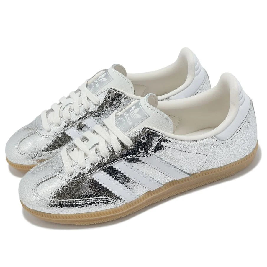 JR0035 adidas Samba OG Silver Metallic Cracked Leather (Women's)