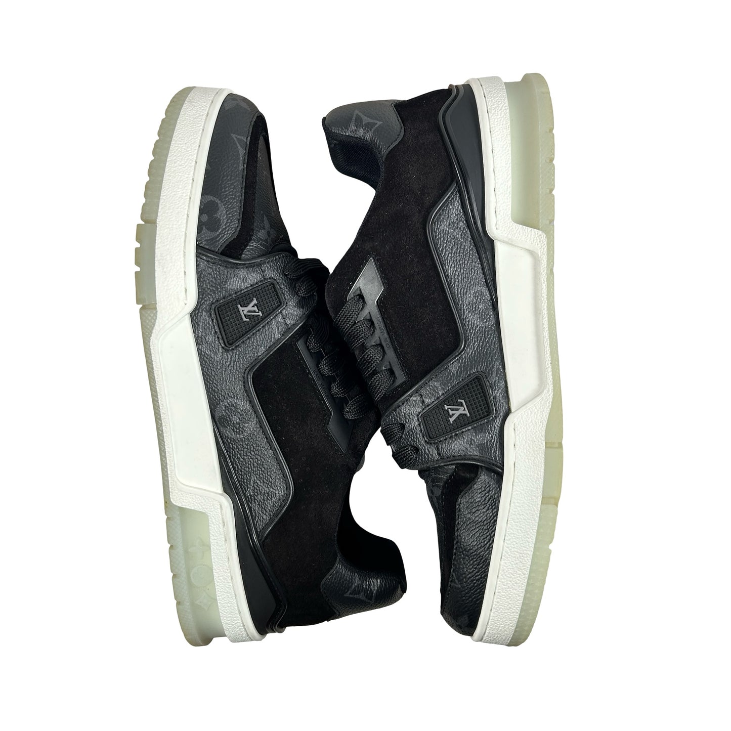 1A8PU7 Louis Vuitton Trainer Monogram Eclipse Sneakers [USED] - 6 LV (7.5 US) (Used) (No Box)