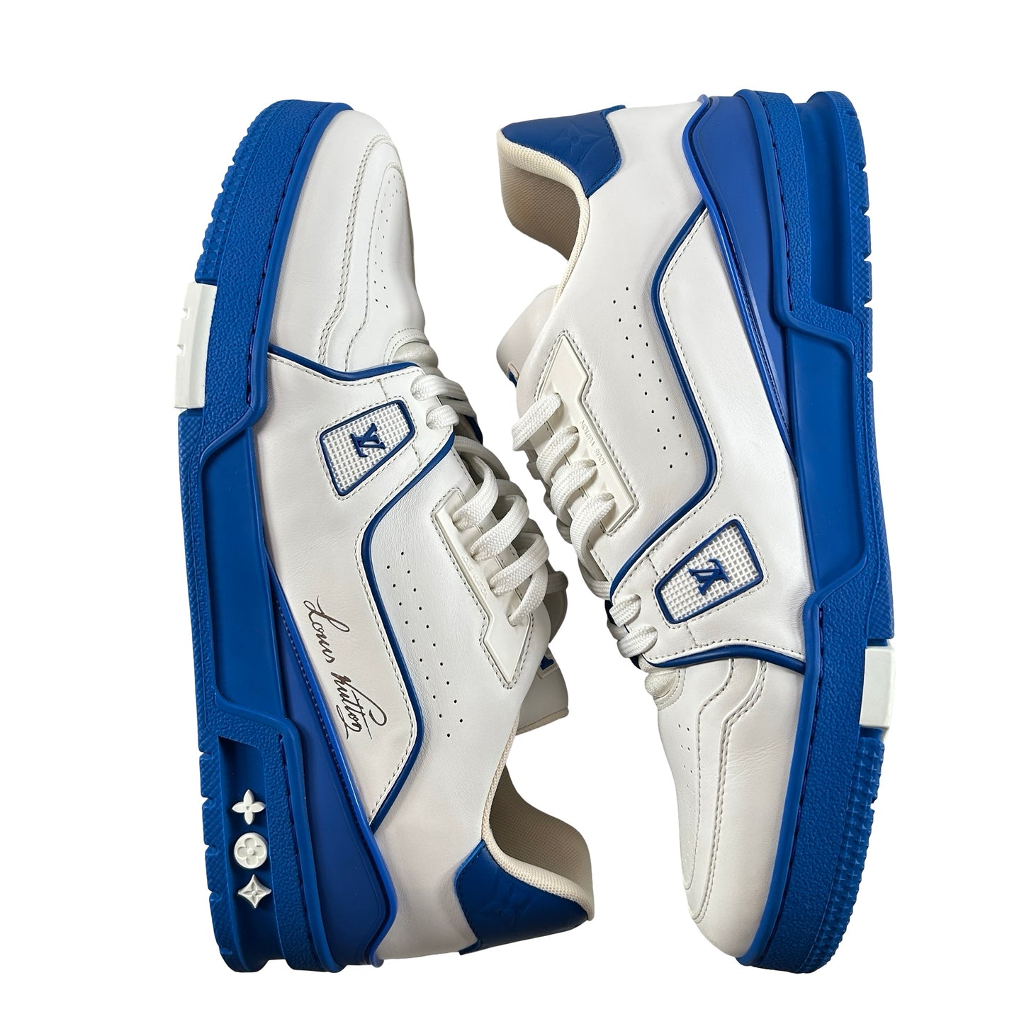 1A8SJV Louis Vuitton Trainer White Blue Signature [USED] - LV 8.5 / US 9.5