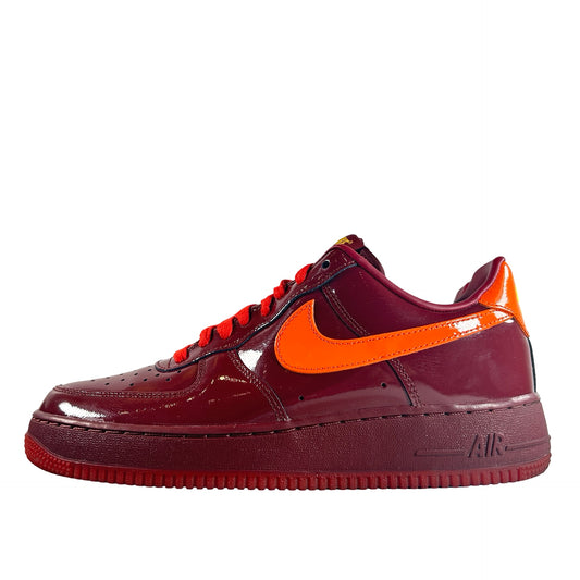 IO4489 601 Nike Air Force 1 Low Patent Leather Dark Team Red Safety Orange [USED] - 9 M (Used)