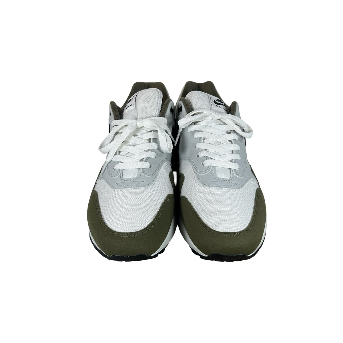 FD9082 102 Nike Air Max 1 White Black Medium Olive [USED] - 13 M (Used2)