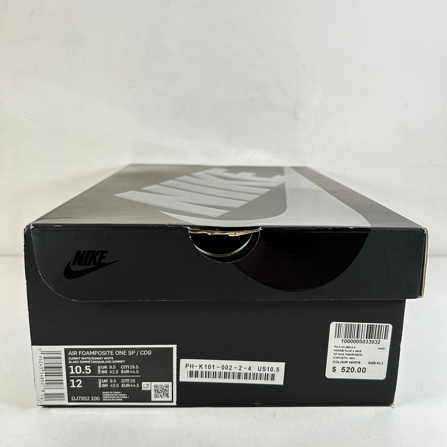 DJ7952 100 Nike Air Foamposite One CDG White [USED] - 10.5 M (Used)