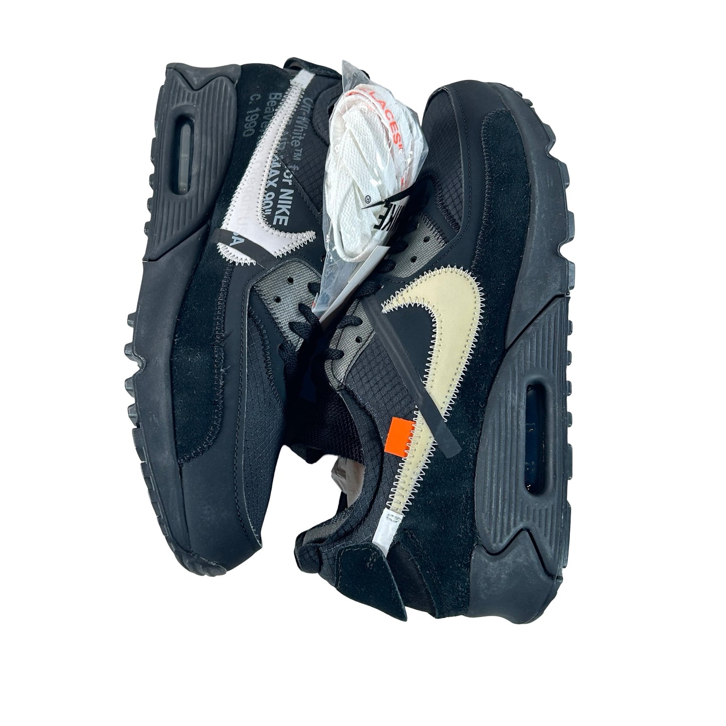 AA7293 001 Air Max 90 Off-White Black - 10.5 M (Swooshes Slightly Yellowing)