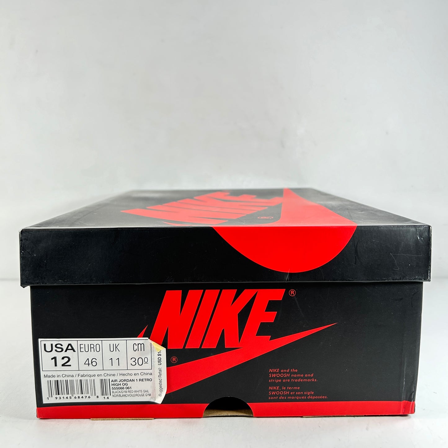 555088 061 Jordan 1 Retro High Black Gym Red [USED] - 12 M (Used)