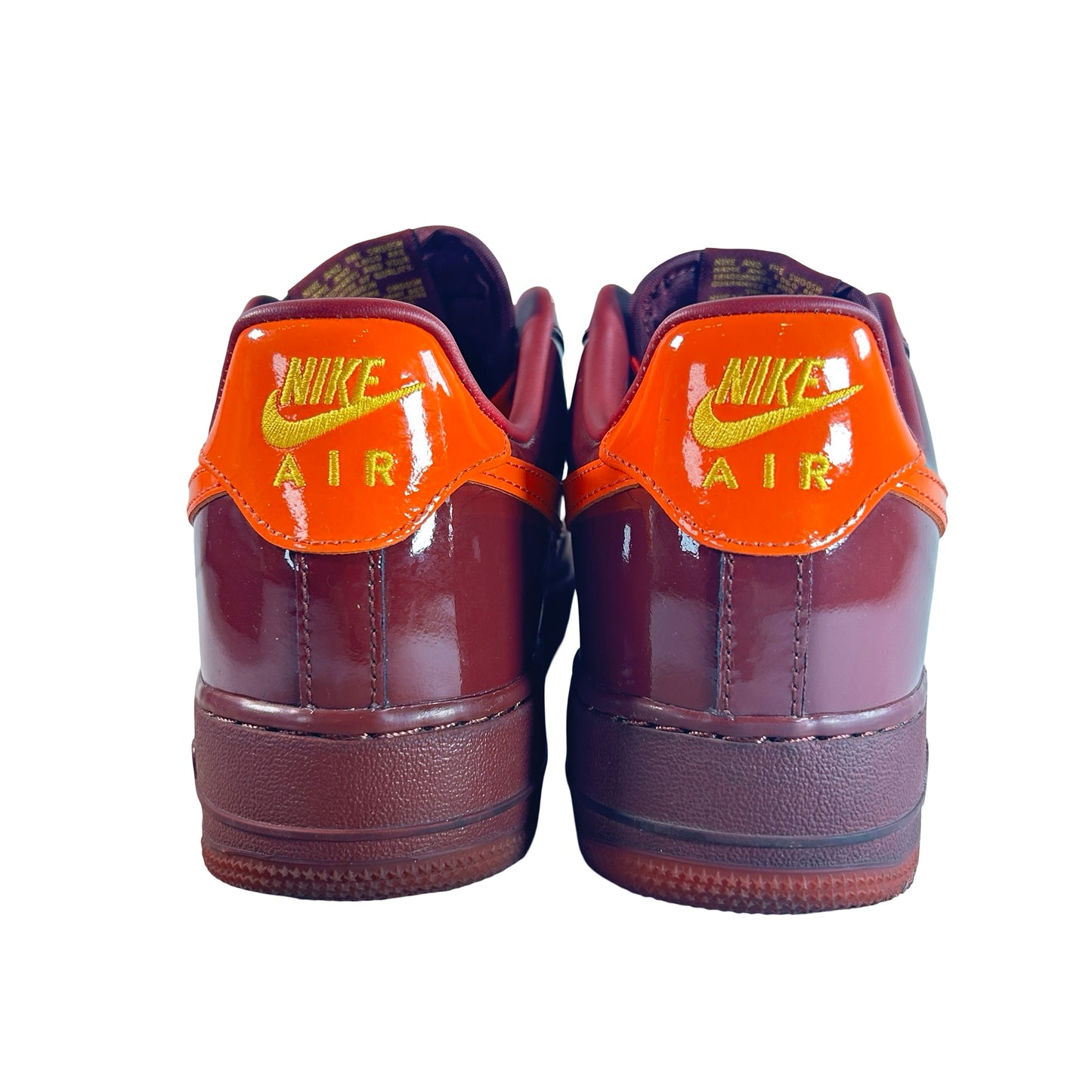IO4489 601 Nike Air Force 1 Low Patent Leather Dark Team Red Safety Orange [USED] - 9 M (Used)