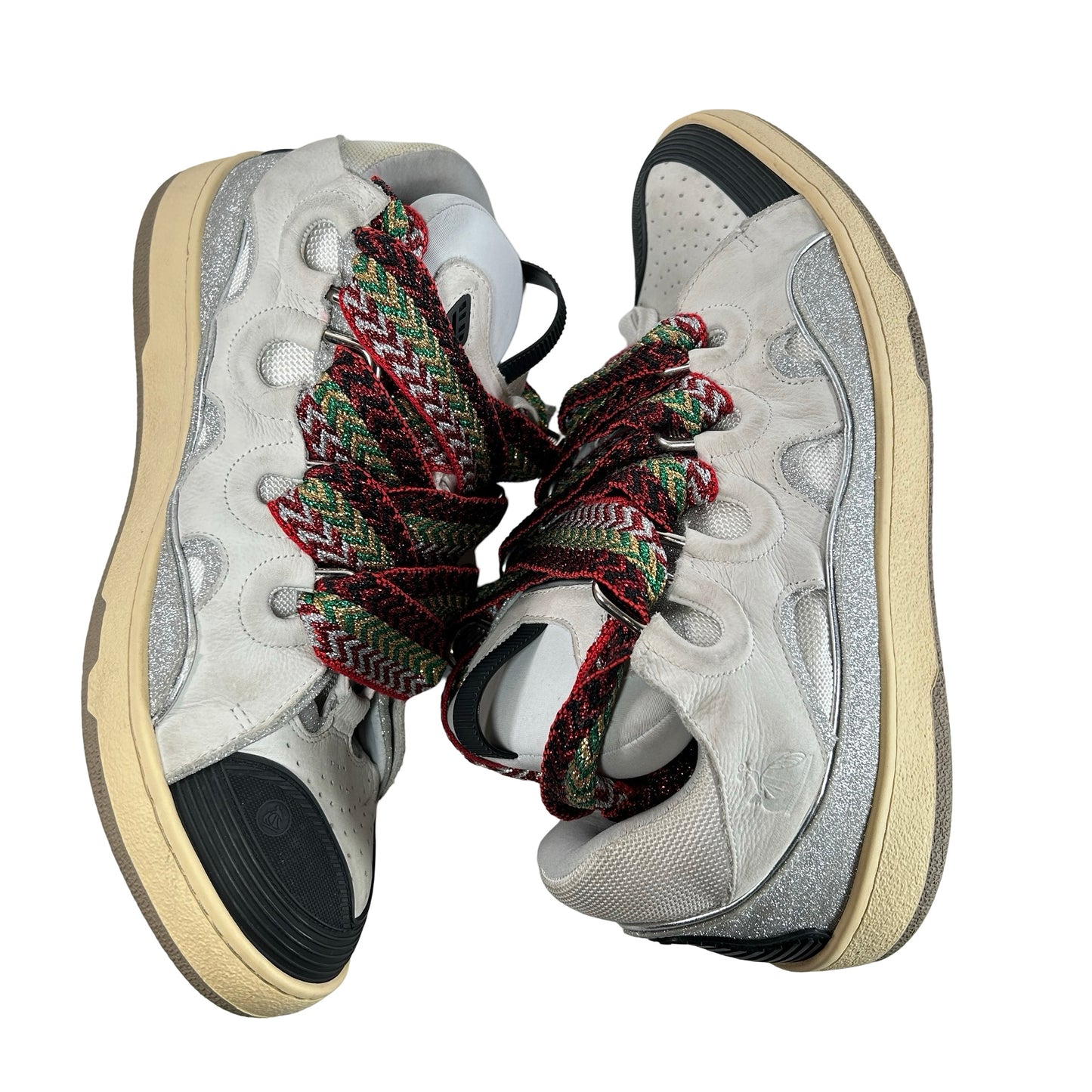 FMSKRK11DRLXA22 Lanvin Curb Leather and Glitter Sneakers 'White' [USED] - 47 (Used) (No Box)