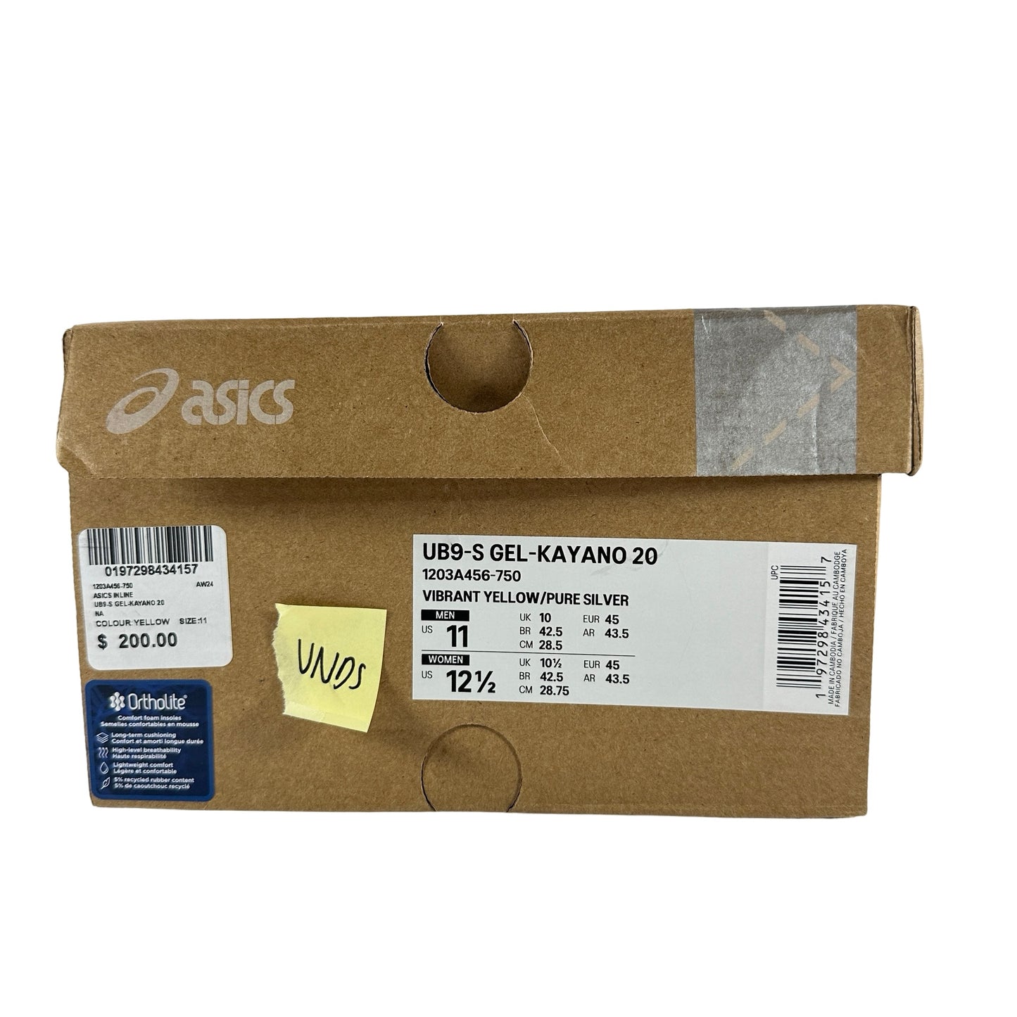 1203A456 750 ASICS UB9-S Gel-Kayano 20 Kiko Kostadinov Vibrant Yellow [USED] - 11 M (VNDS)