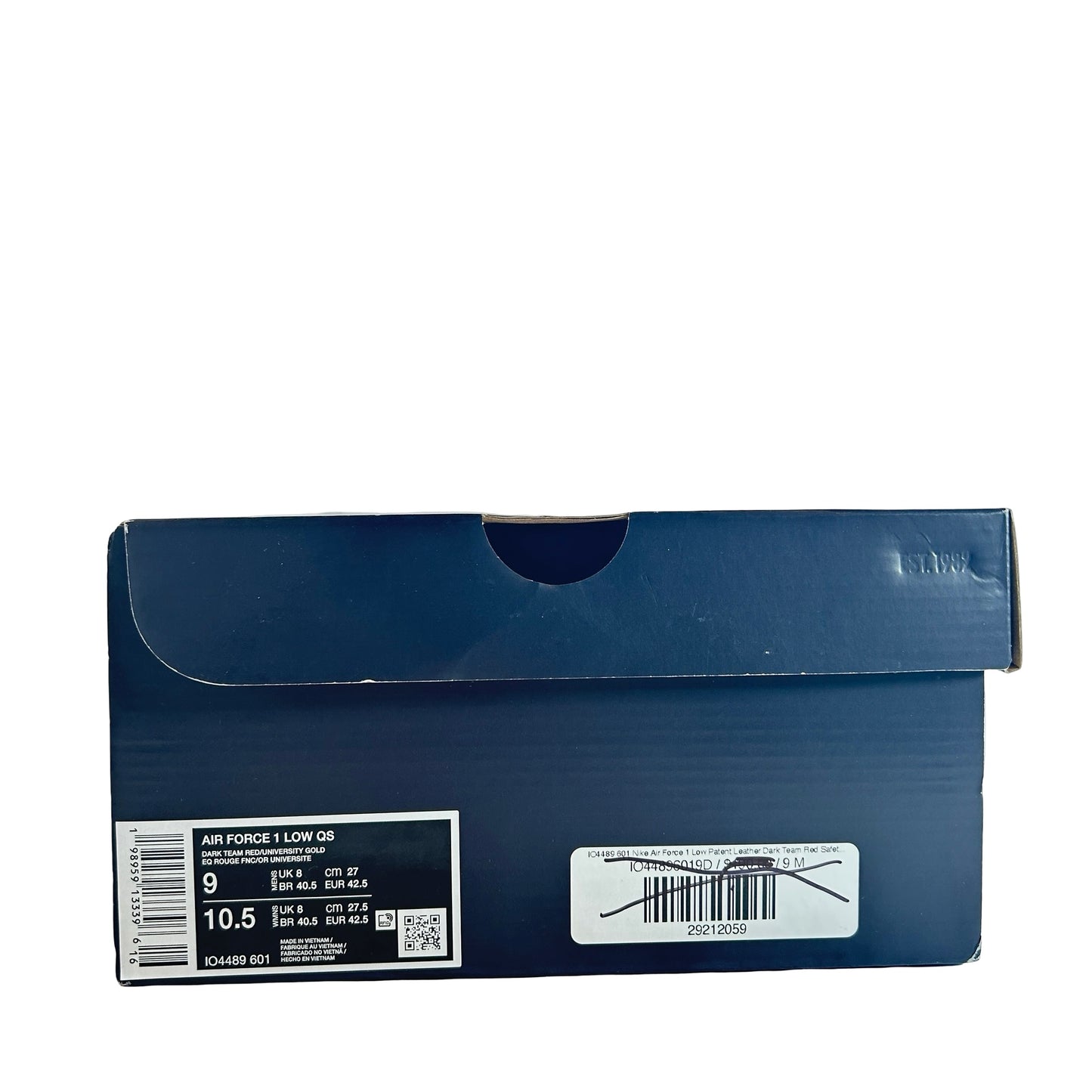 IO4489 601 Nike Air Force 1 Low Patent Leather Dark Team Red Safety Orange [USED] - 9 M (Used)