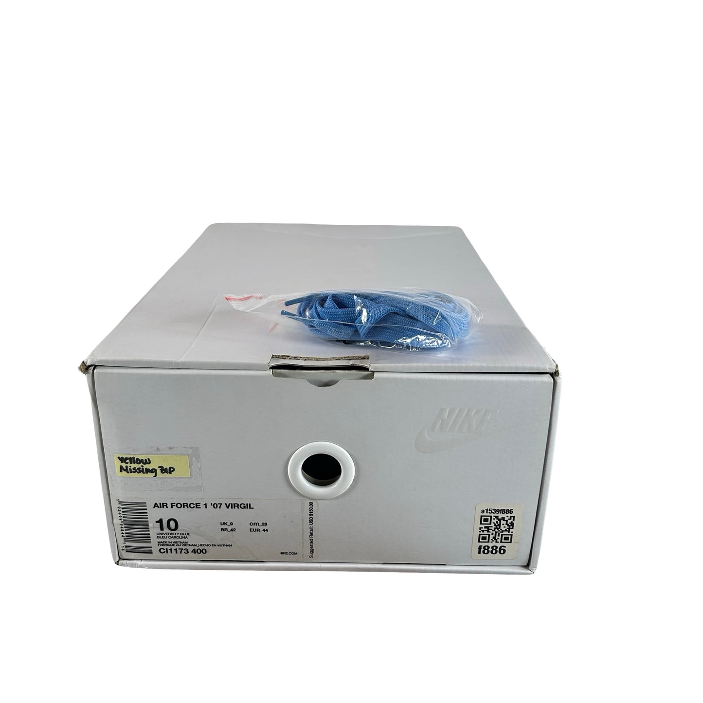 CI1173 400 Nike Air Force 1 Low Off-White MCA University Blue [CONDITIONAL] - 10 M (Yellowing) (Missing Zip Tie) (Damaged Box)