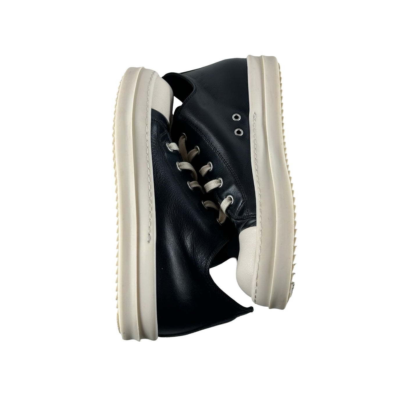 RU02E1891 LCO 911 Rick Owens Low Sneaks Leather Black Milk [USED] - 35 EU (Used) (No Box)