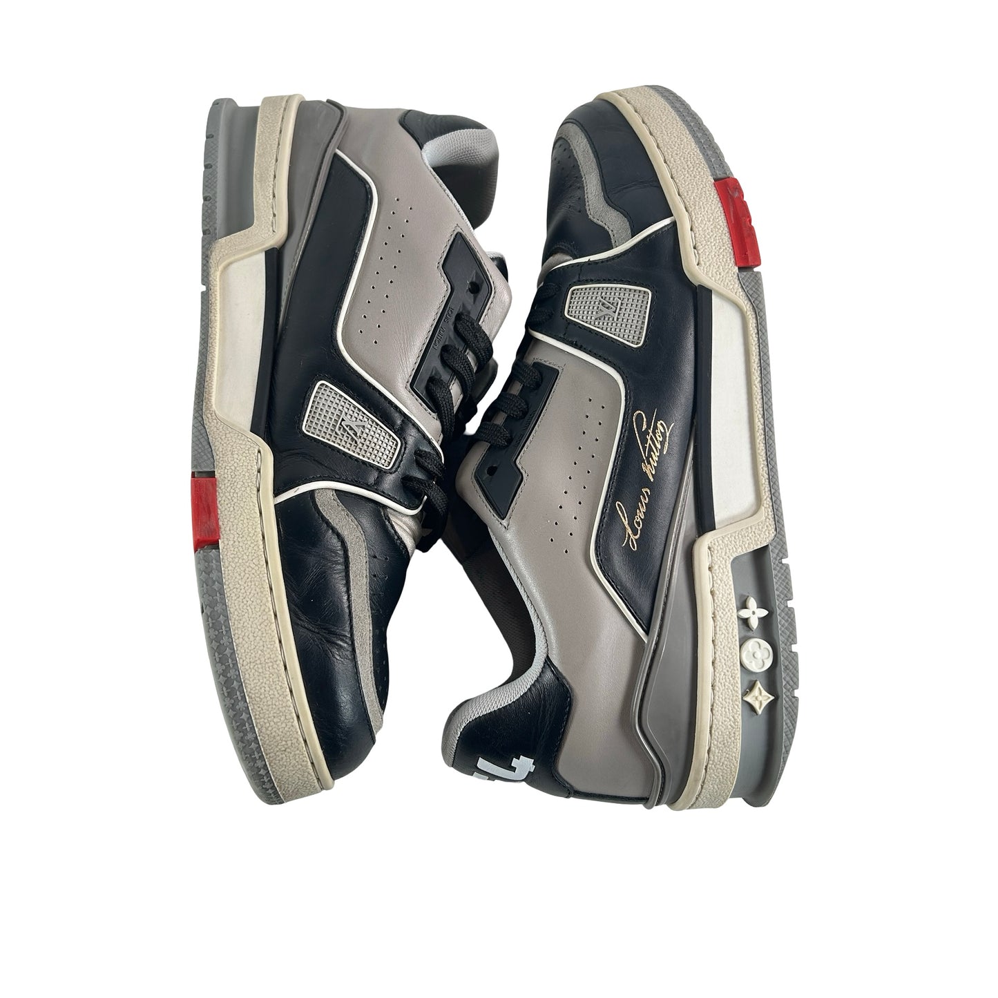 1A54H5 Louis Vuitton LV Trainer Sneaker Low Black Grey [USED] - LV 6.5 (Used) (No Box)