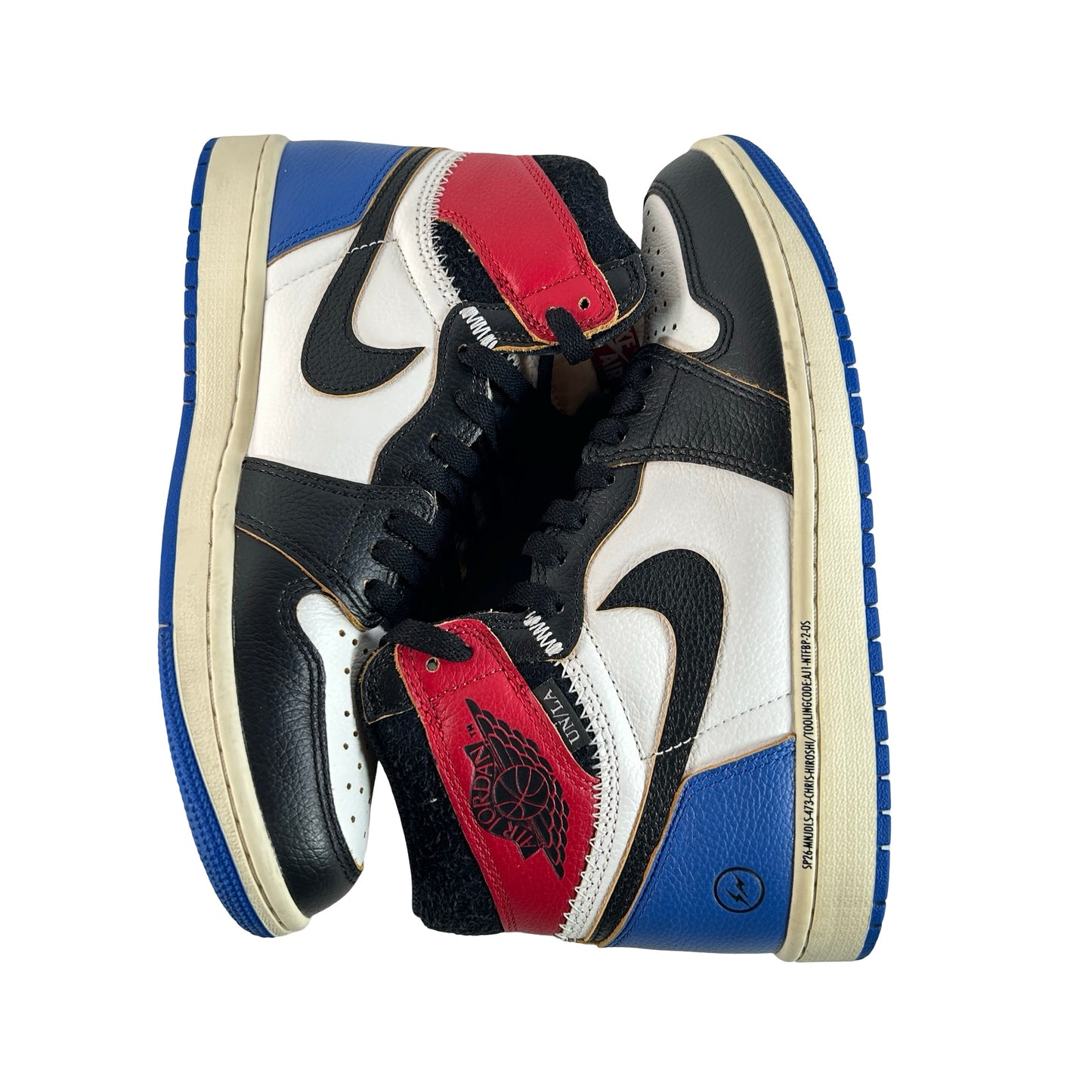 IO7847 002 Jordan 1 Retro High OG SP Fragment x Union LA Varsity Red Sport Royal [USED] - 8 M (Used) (No Box)