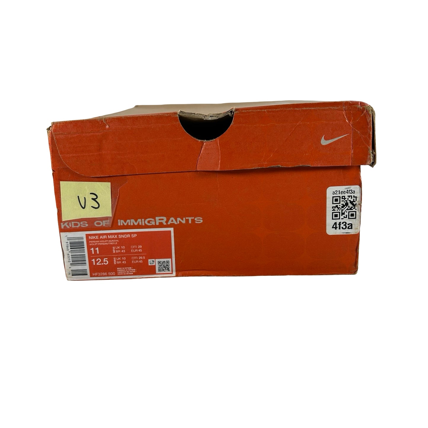 HF3286 500 Nike Air Max Sunder SP Kids of Immigrants Sun Down [USED] - 11 M (Used3)