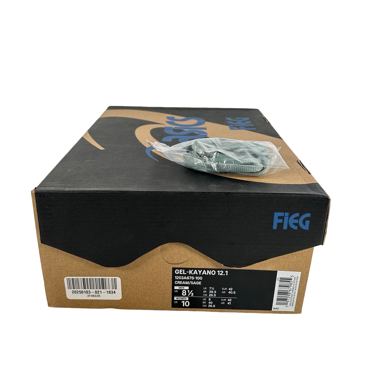 1203A675 100 ASICS Gel-Kayano 12.1 Kith Cream Sage [USED] - 8.5 M (Used)