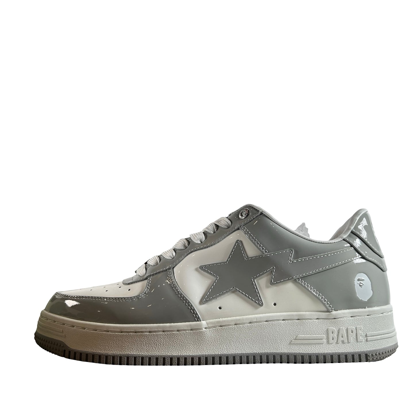 0ZXSHWX91001J-GYA A Bathing Ape Bape Sta Patent Leather White Grey (2023) [USED] - 11 M (Used)