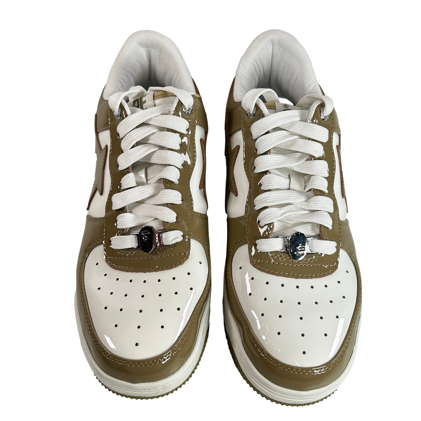 1I70 291 021 A Bathing Ape Bape Sta Patent Leather White Khaki (2023) [USED] - 9 M (Used) (No Box)