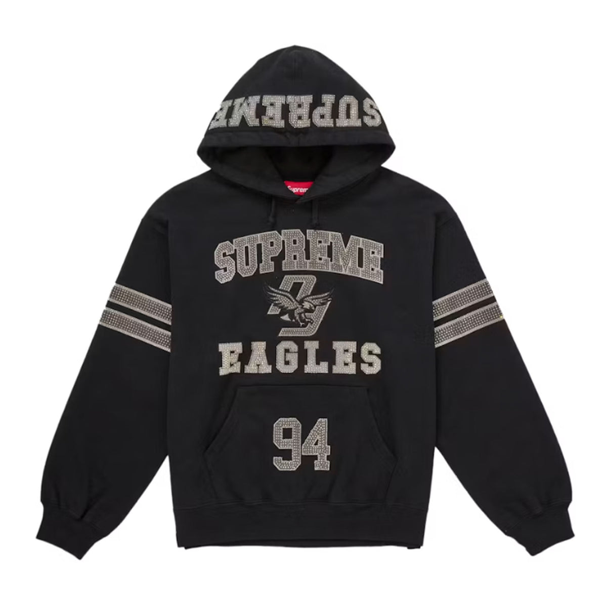 Supreme Rhinestone Eagle Hooded Sweatshirt Black