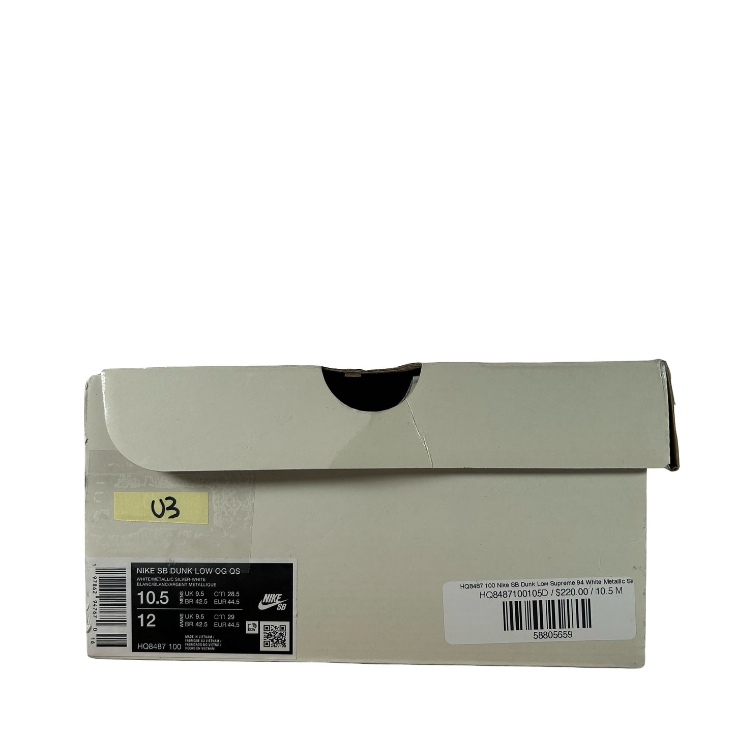 HQ8487 100 Nike SB Dunk Low Supreme 94 White Metallic Silver [USED] - 10.5 M (Used3)
