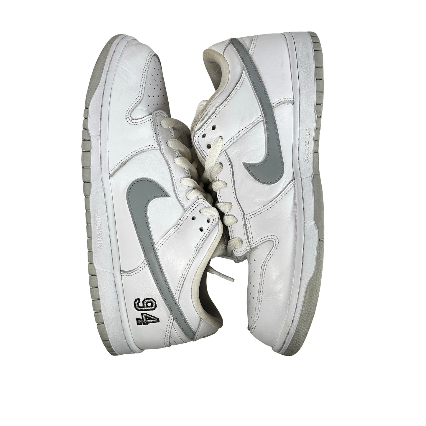 HQ8487 100 Nike SB Dunk Low Supreme 94 White Metallic Silver [USED] - 10 M (Used)