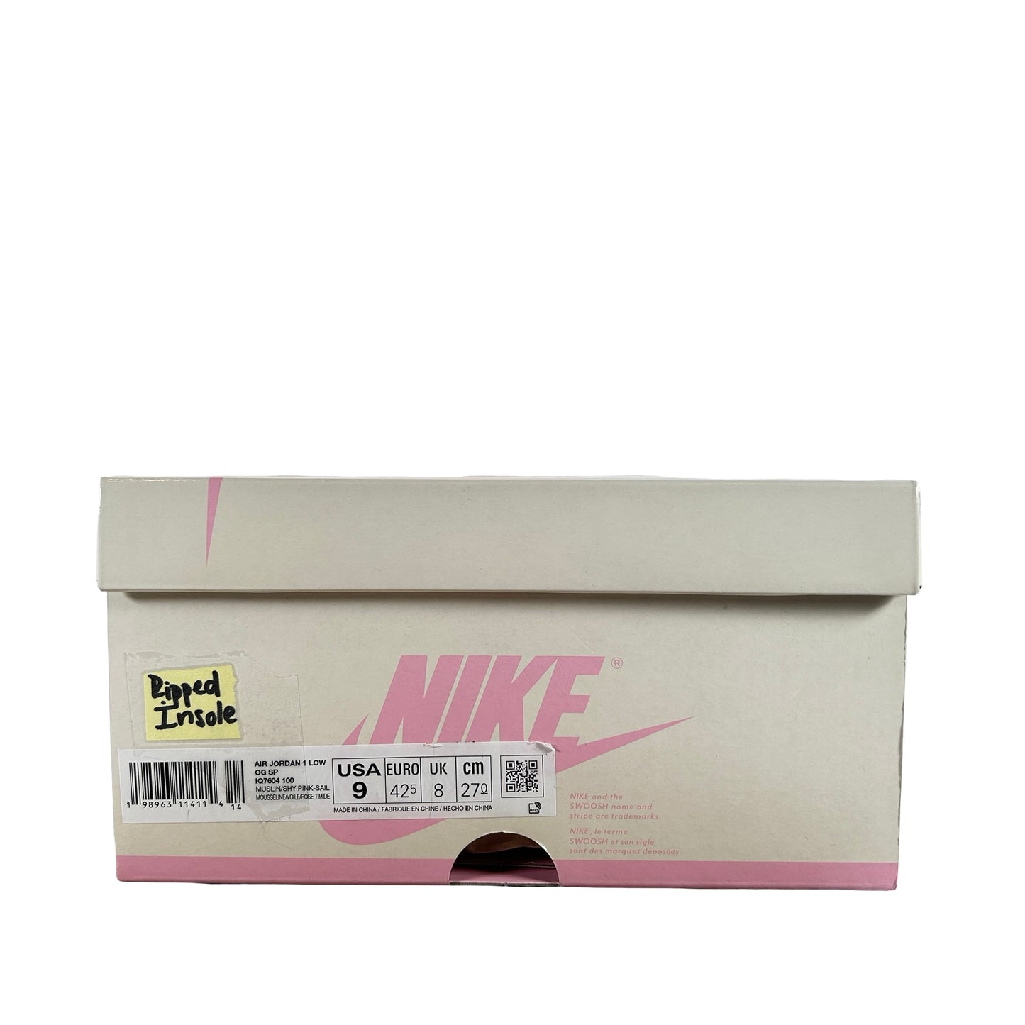 IQ7604 100 Jordan 1 Retro Low OG SP Travis Scott Shy Pink - 9 M (Ripped Insole)