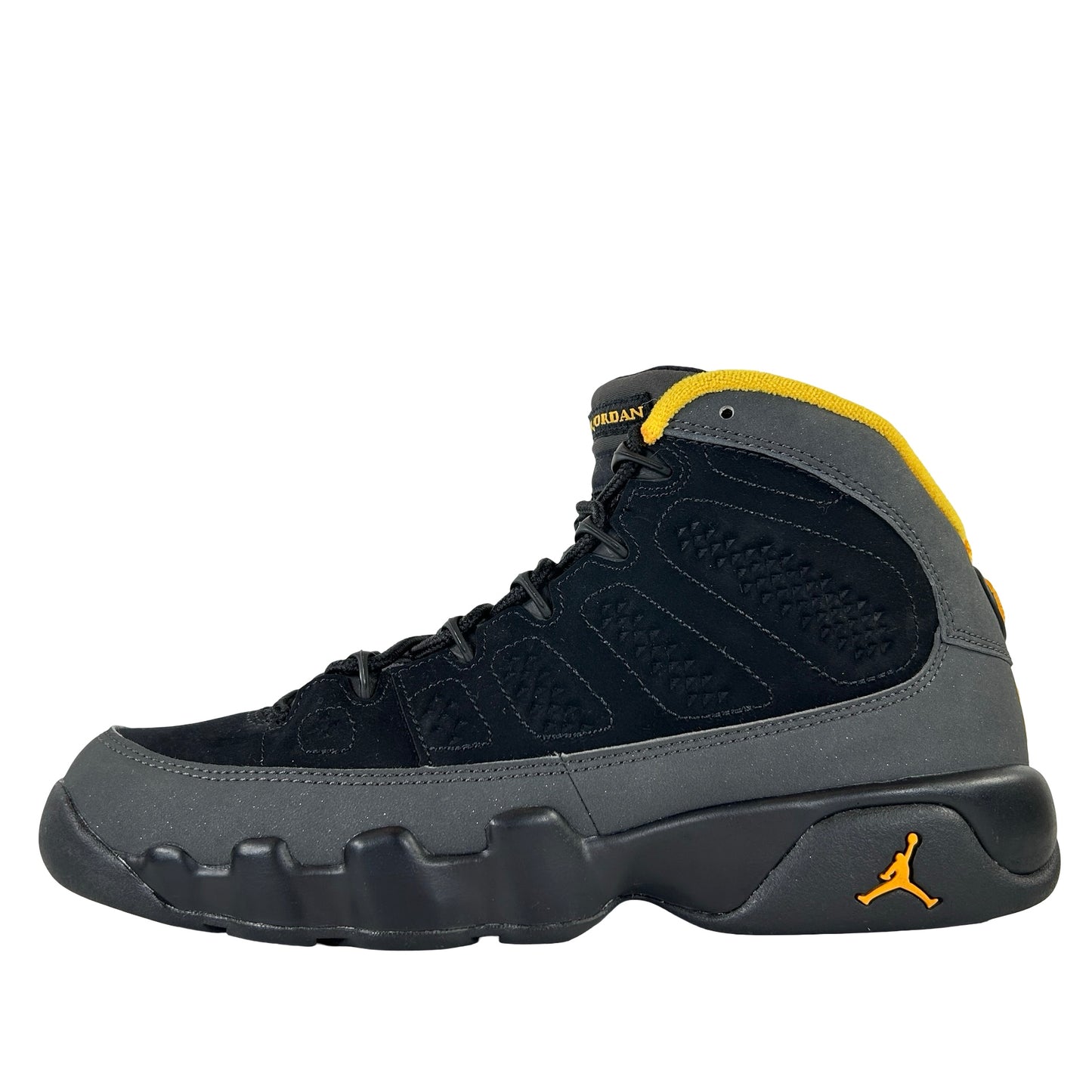 302359 070 Jordan 9 Retro Dark Charcoal University Gold (GS) [USED] - 7 Y (Used) (No Box)