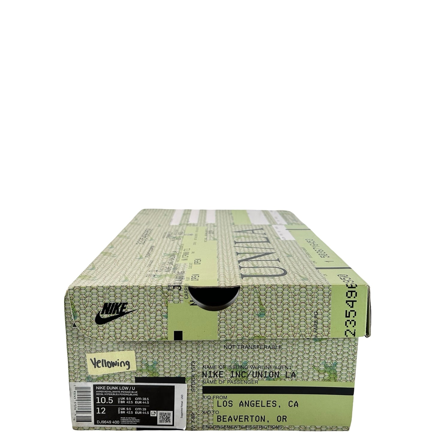 DJ9649 400 Nike Dunk Low Union Passport Pack Argon - 10.5 M (Yellowing2)