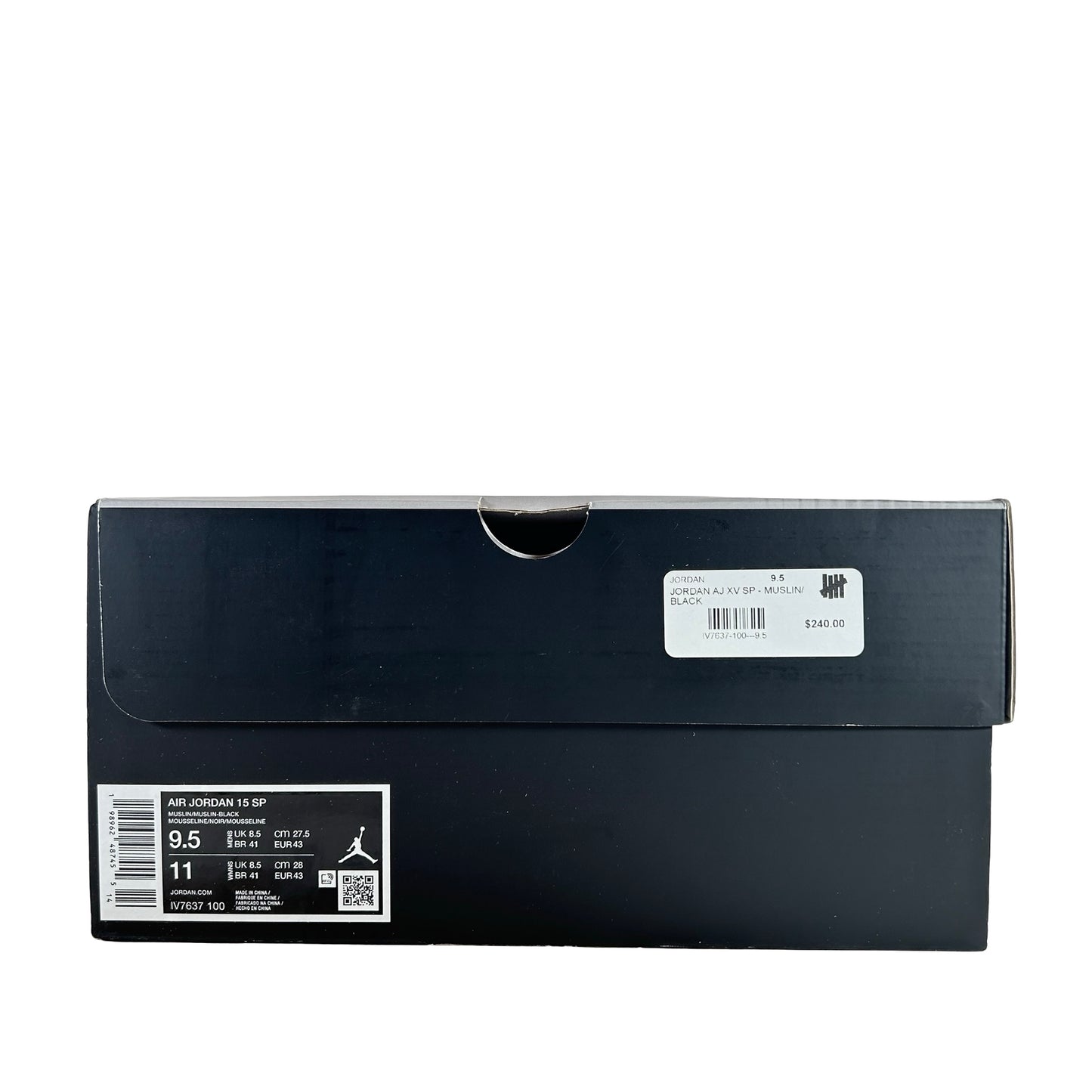 IV7637 100 Jordan 15-23RE Black Muslin [USED] - 9.5 M (Used)