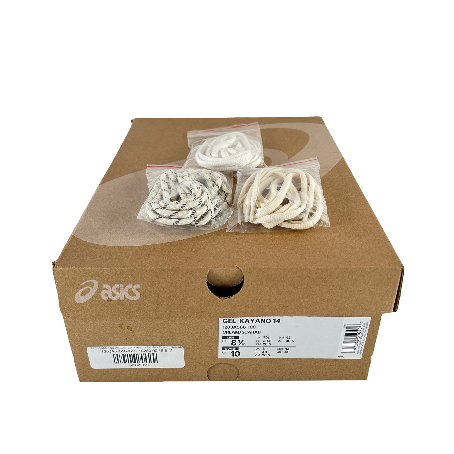 1203A566 100 ASICS Gel-Kayano 14 Kith Cream Scarab (2024) [USED] - 8.5 M (Used)