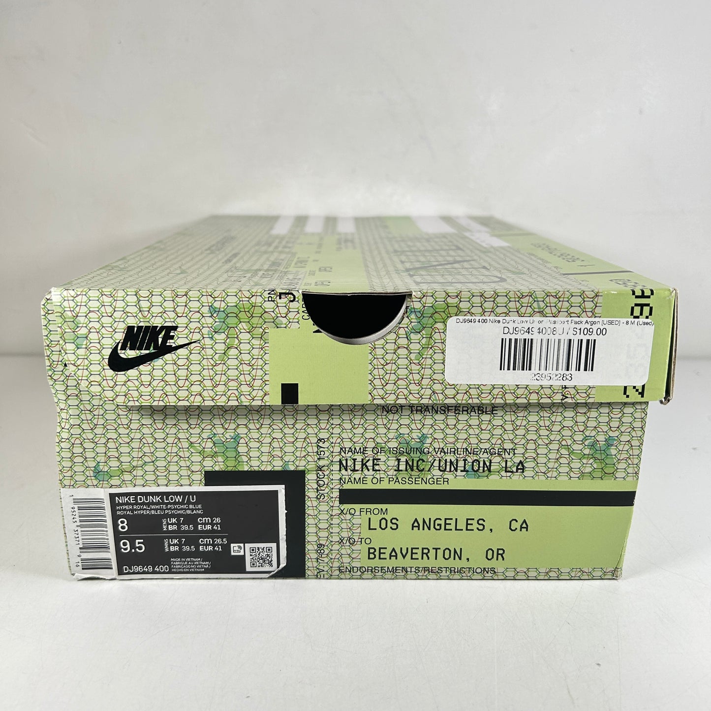 DJ9649 400 Nike Dunk Low Union Passport Pack Argon [USED] - 8 M (Used)