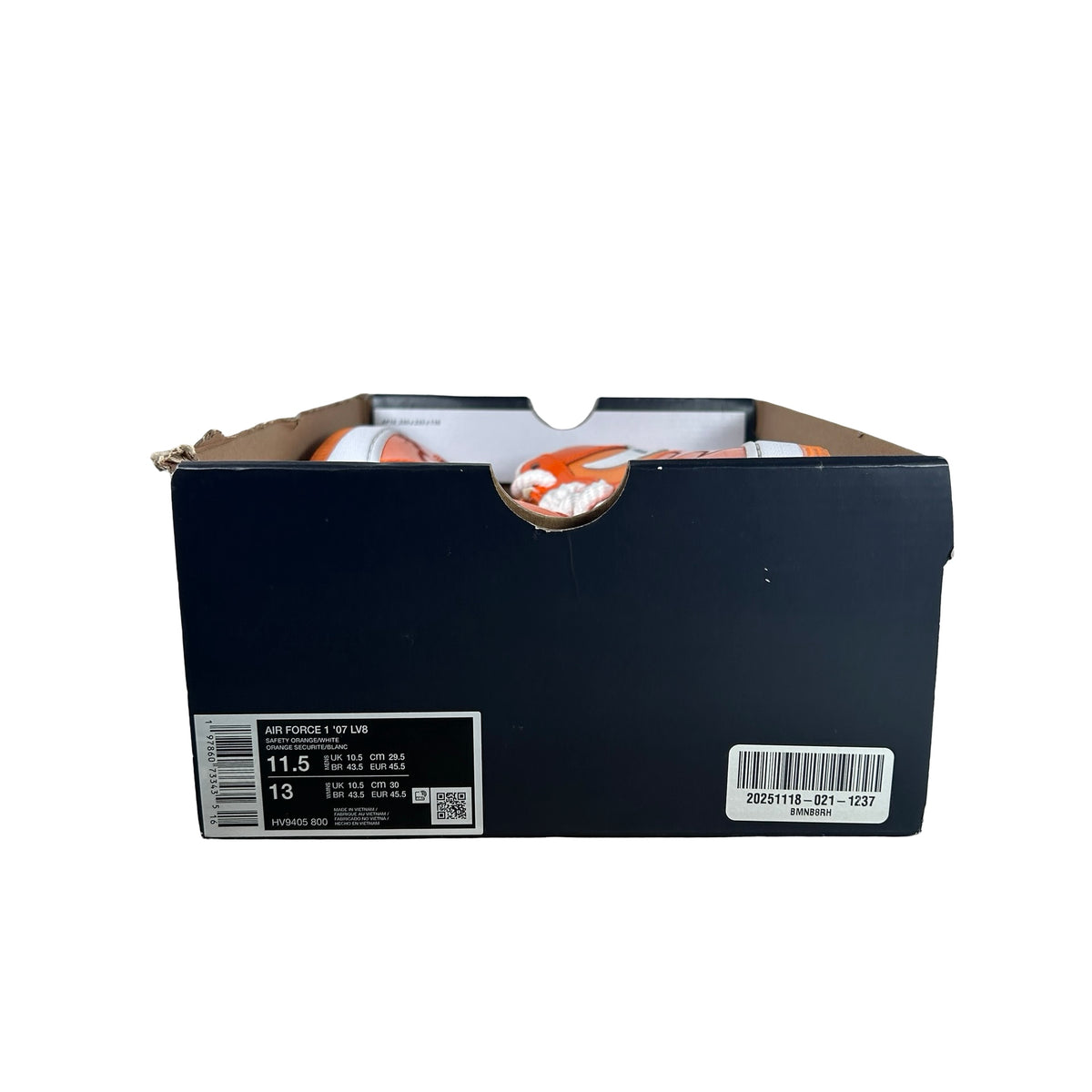 HV9405 800 Nike Air Force 1 Low '07 Orange White Patent [USED] - 11.5 M (Used)