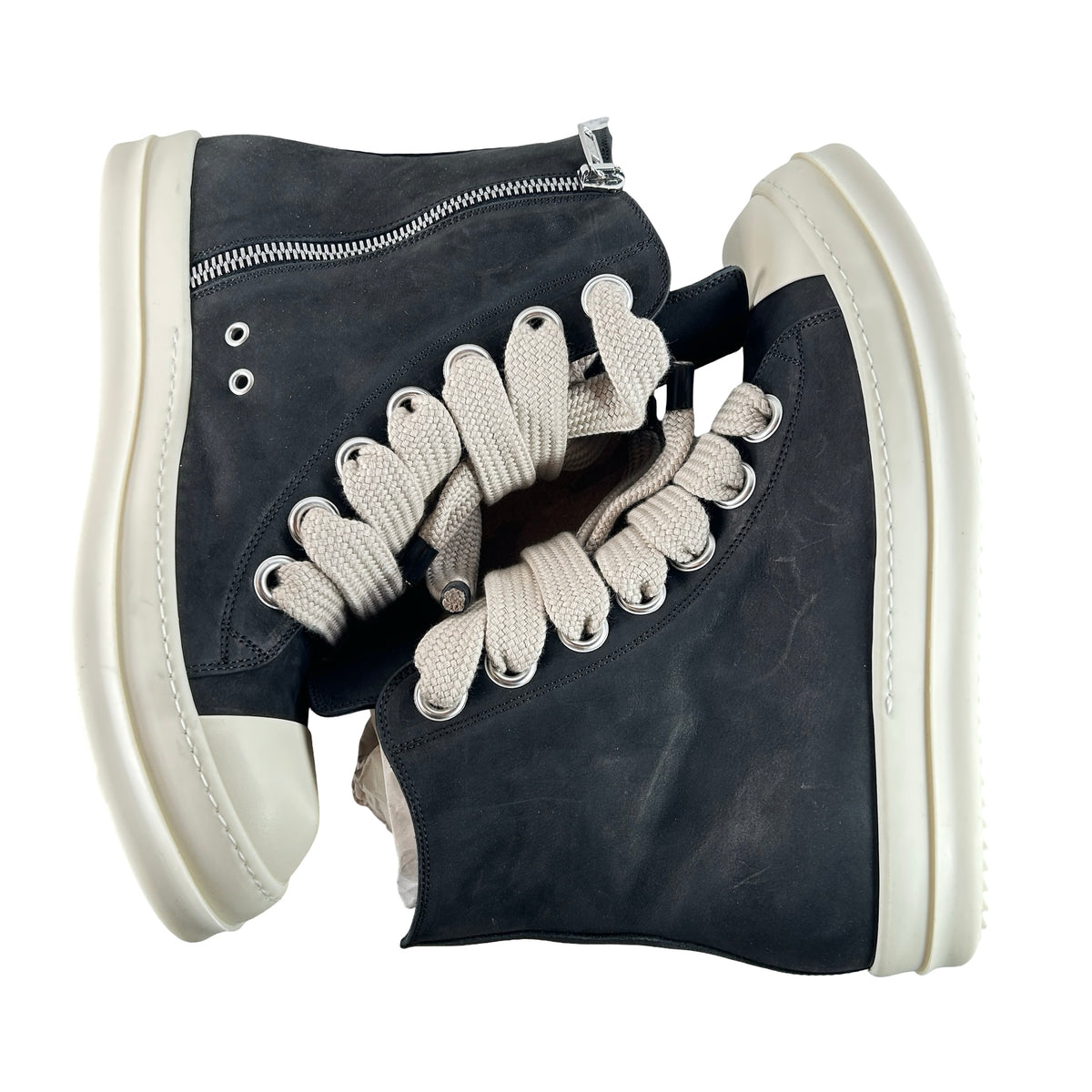 RU02E1892 LWNW2 911 Rick Owens Jumbo Lace Sneakers Black Milk