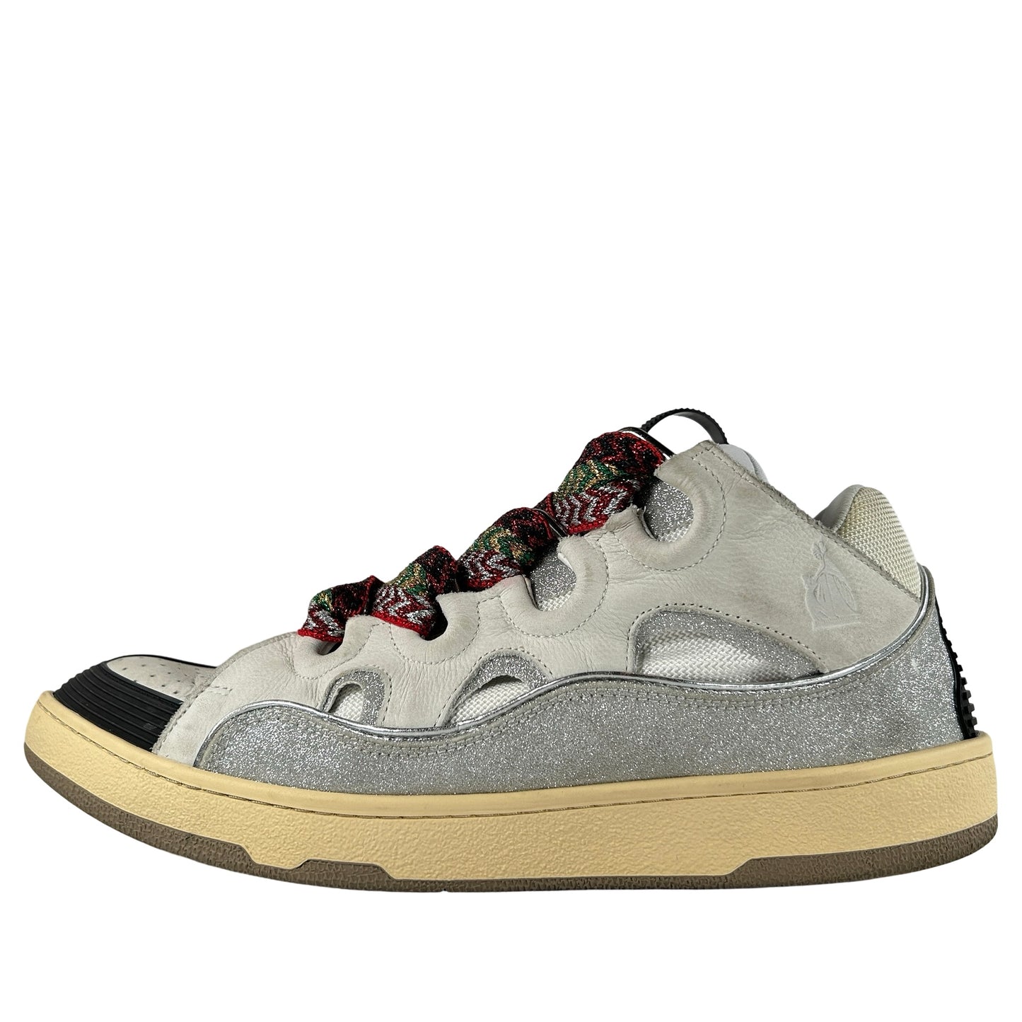 FMSKRK11DRLXA22 Lanvin Curb Leather and Glitter Sneakers 'White' [USED] - 47 (Used) (No Box)