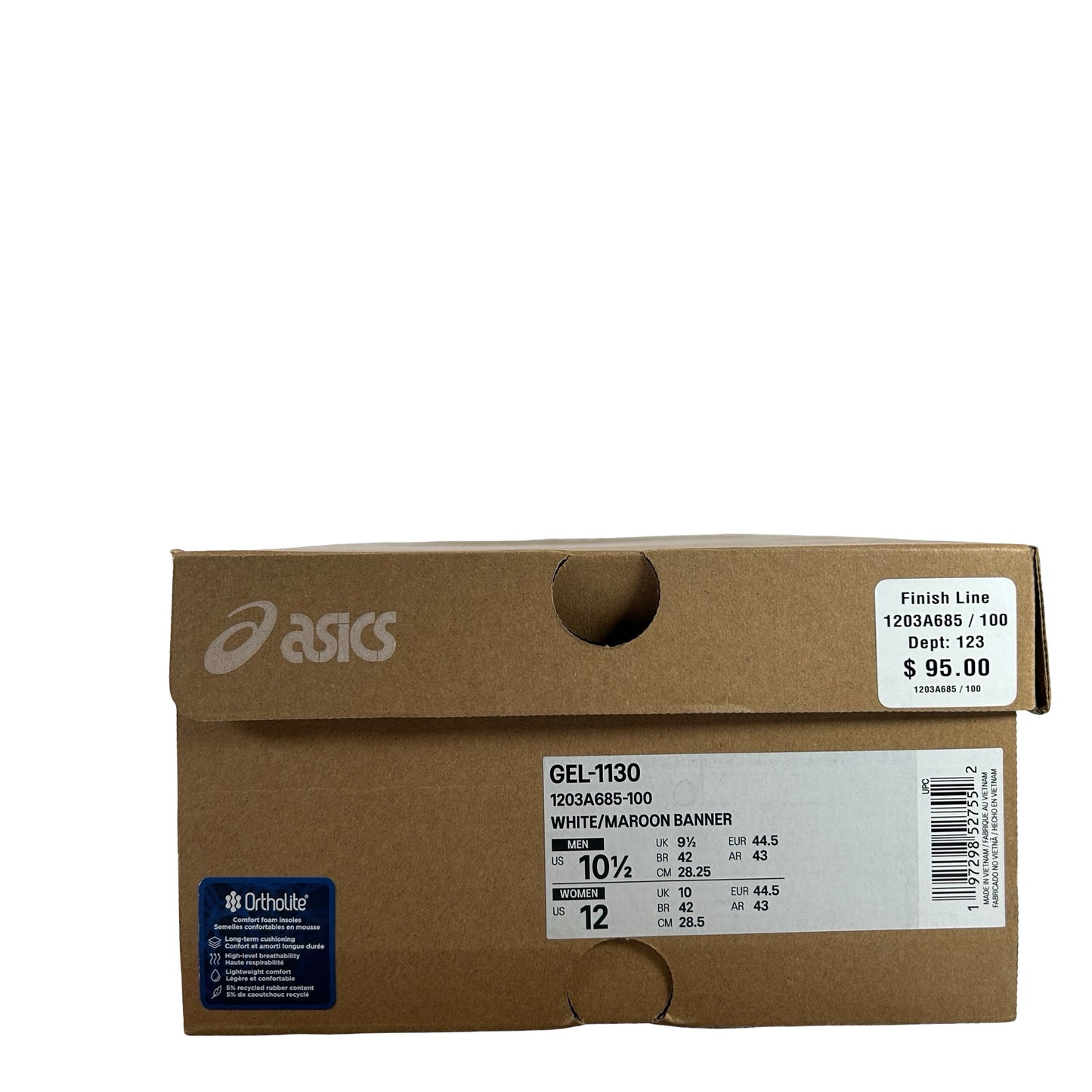 1203A685 100 ASICS Gel-1130 White Maroon Banner [USED] - 10.5 M (Used)