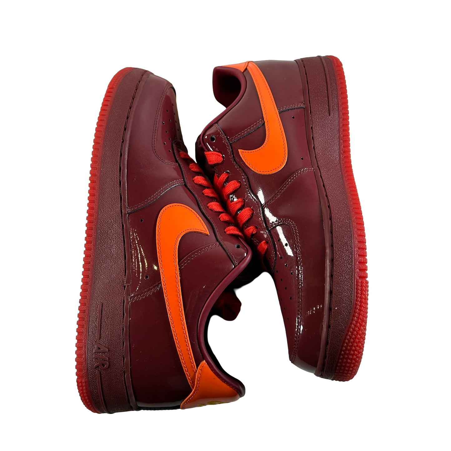 IO4489 601 Nike Air Force 1 Low Patent Leather Dark Team Red Safety Orange [USED] - 11 M (Used)