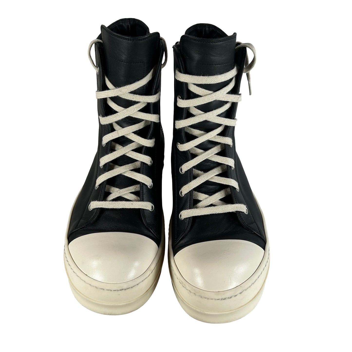 RU01B1890 Rick Owens Ramones Leather High Top Black Cream [USED] - EU 42 (Used2) (No Box2)
