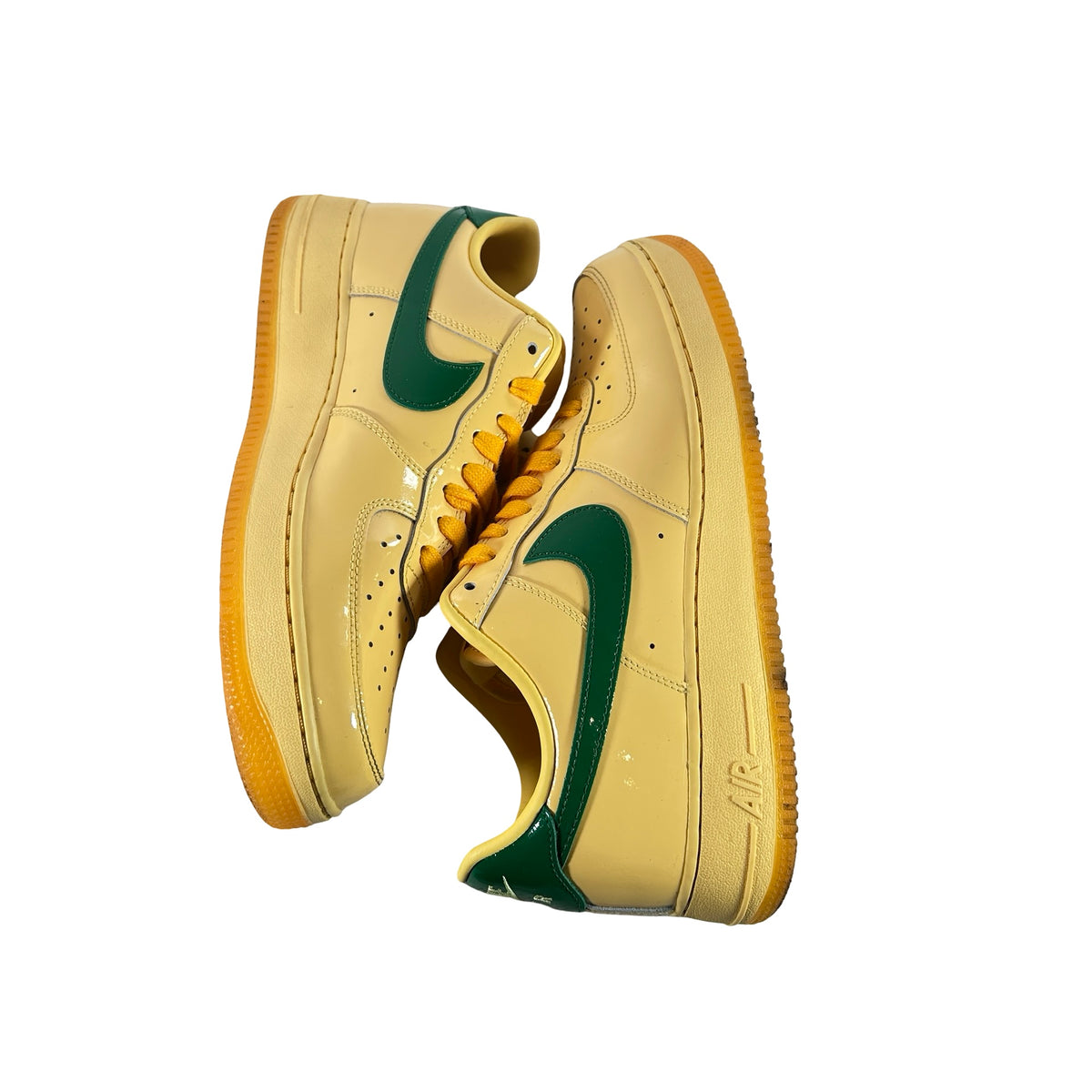 IO4489 700 Nike Air Force 1 Low Patent Leather Topaz Gold Pine Green [USED] - 11 M (Used)