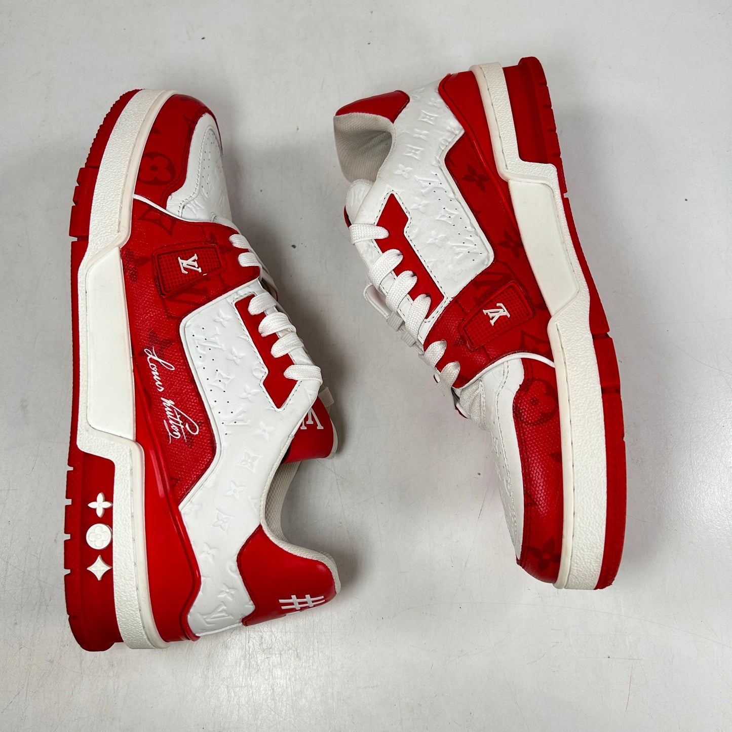 1AANFJ / 1AANFH Louis Vuitton Trainer #54 Signature Red White [USED] - LV 7 (Used) (No Box)