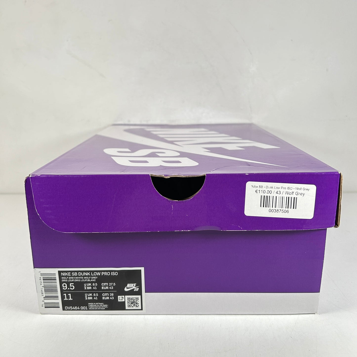 DV5464 001 Nike SB Dunk Low Pro ISO Orange Label Wolf Grey Gum [USED] - 9.5 M (Used)