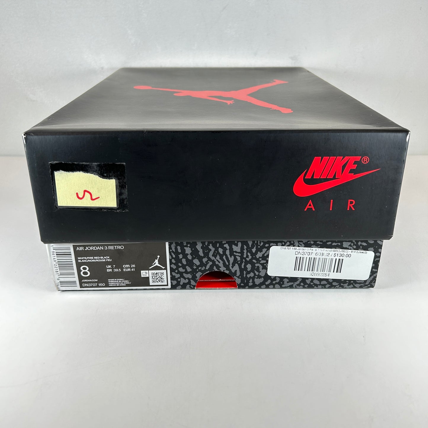 DN3707 160 Jordan 3 Retro Fire Red (2022) [USED] - 8 M