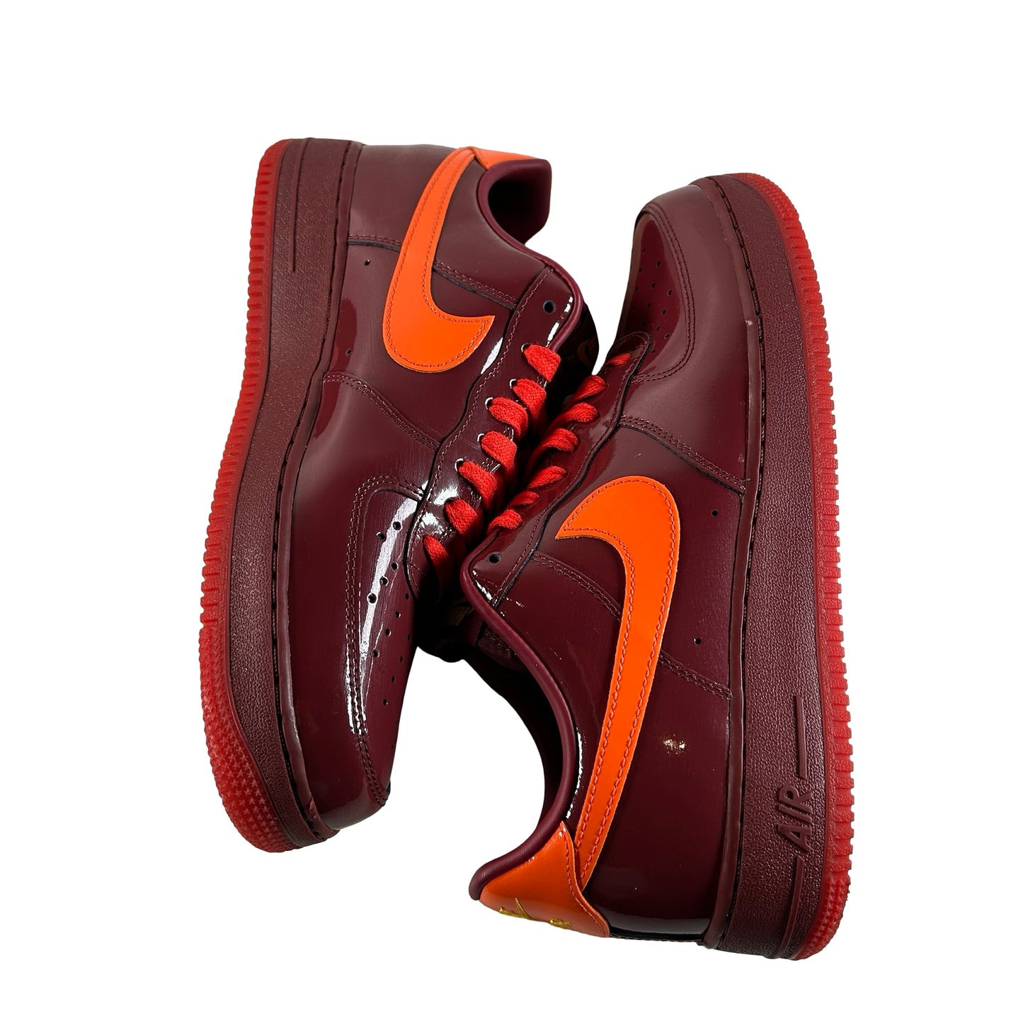 IO4489 601 Nike Air Force 1 Low Patent Leather Dark Team Red Safety Orange [USED] - 11 M (Used)