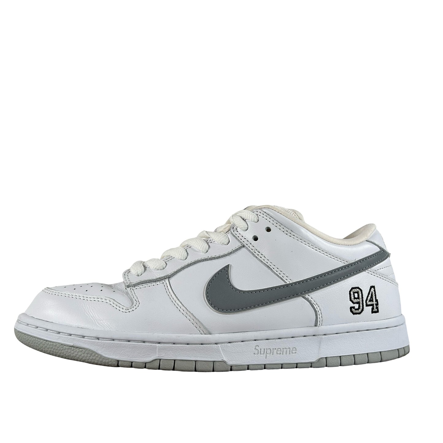 HQ8487 100 Nike SB Dunk Low Supreme 94 White Metallic Silver [USED] - 10.5 M (Used)