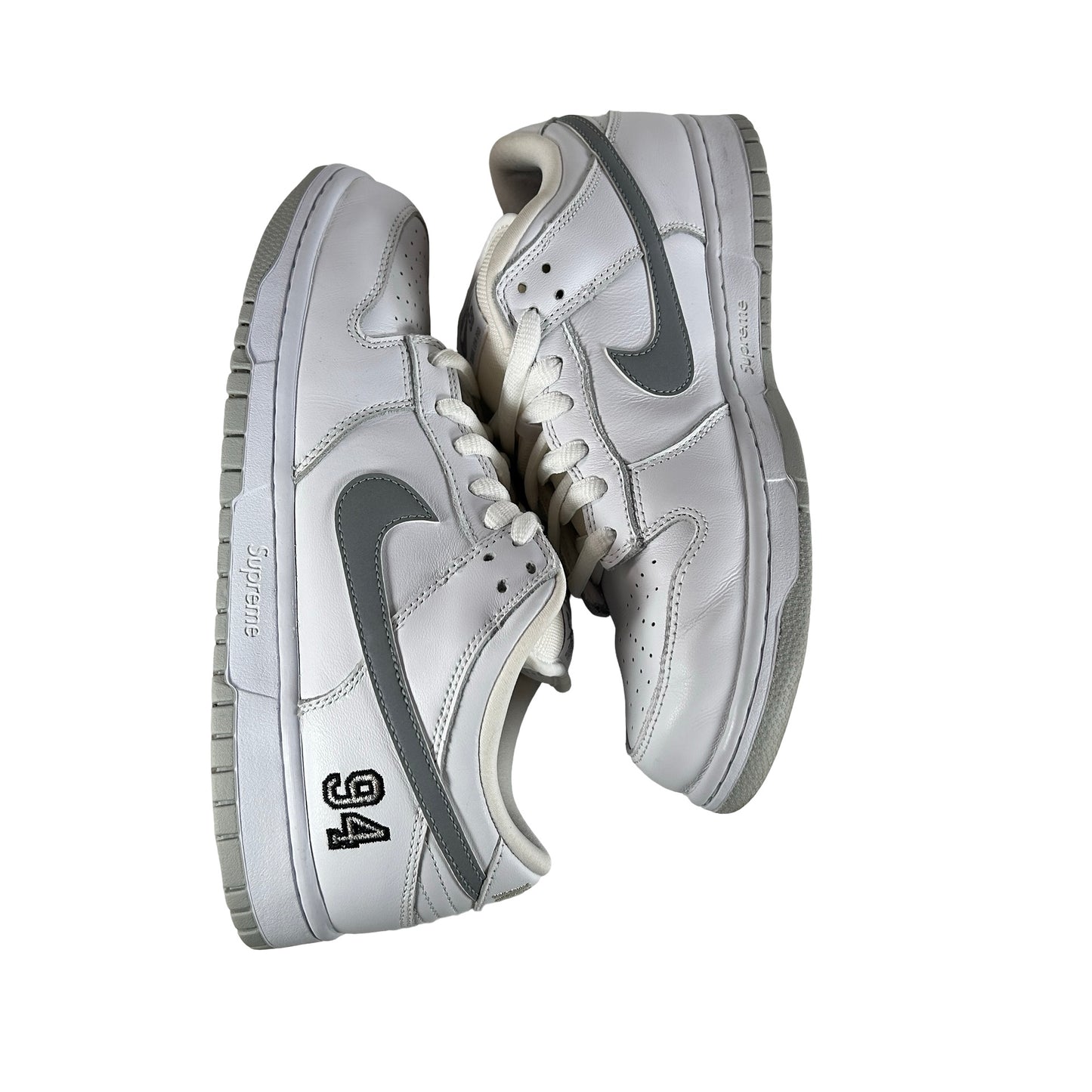 HQ8487 100 Nike SB Dunk Low Supreme 94 White Metallic Silver [USED] - 9.5 M (Used3)