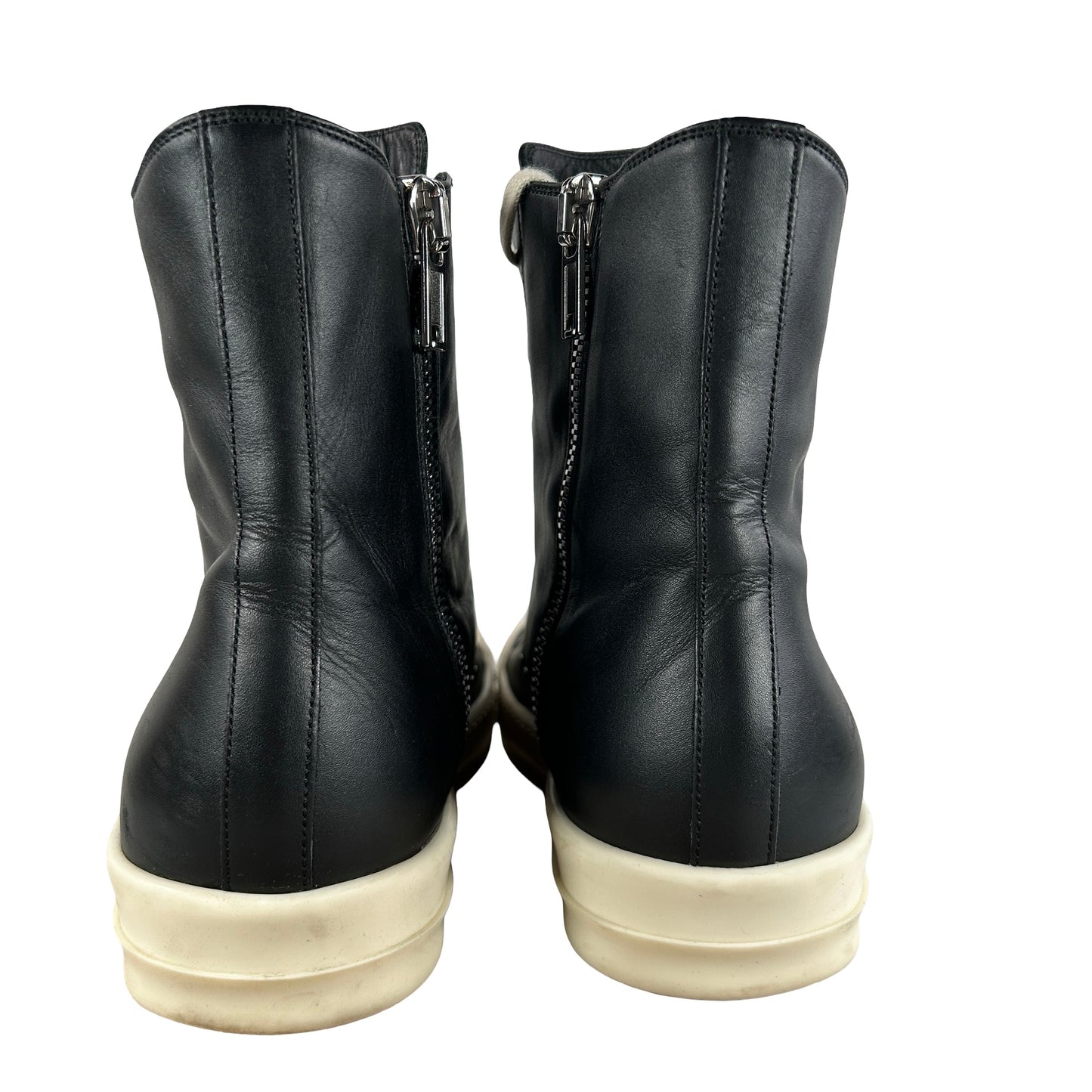 RU01B1890 Rick Owens Ramones Leather High Top Black Cream [USED] - EU 42 (Used2) (No Box2)