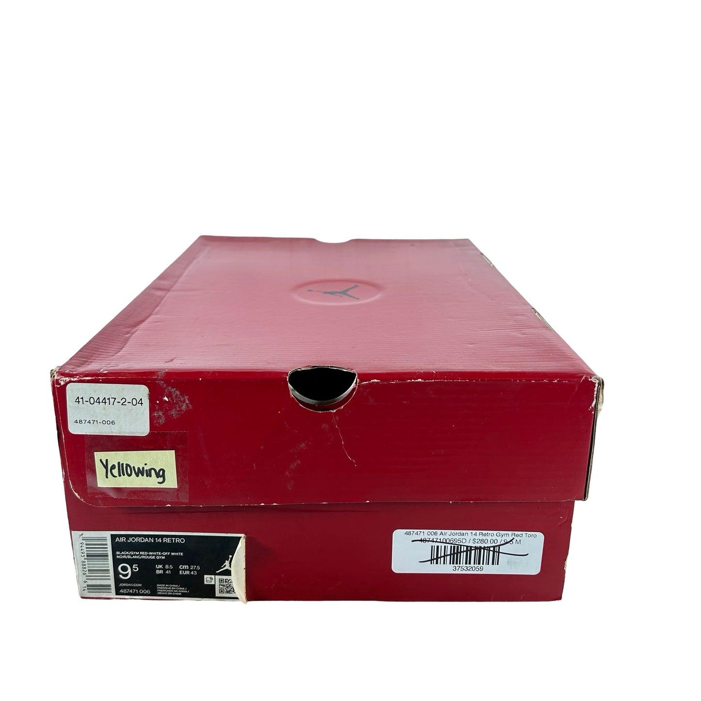 487471 006 Jordan 14 Retro Gym Red Toro - 9.5 M (Yellowing Midsole)
