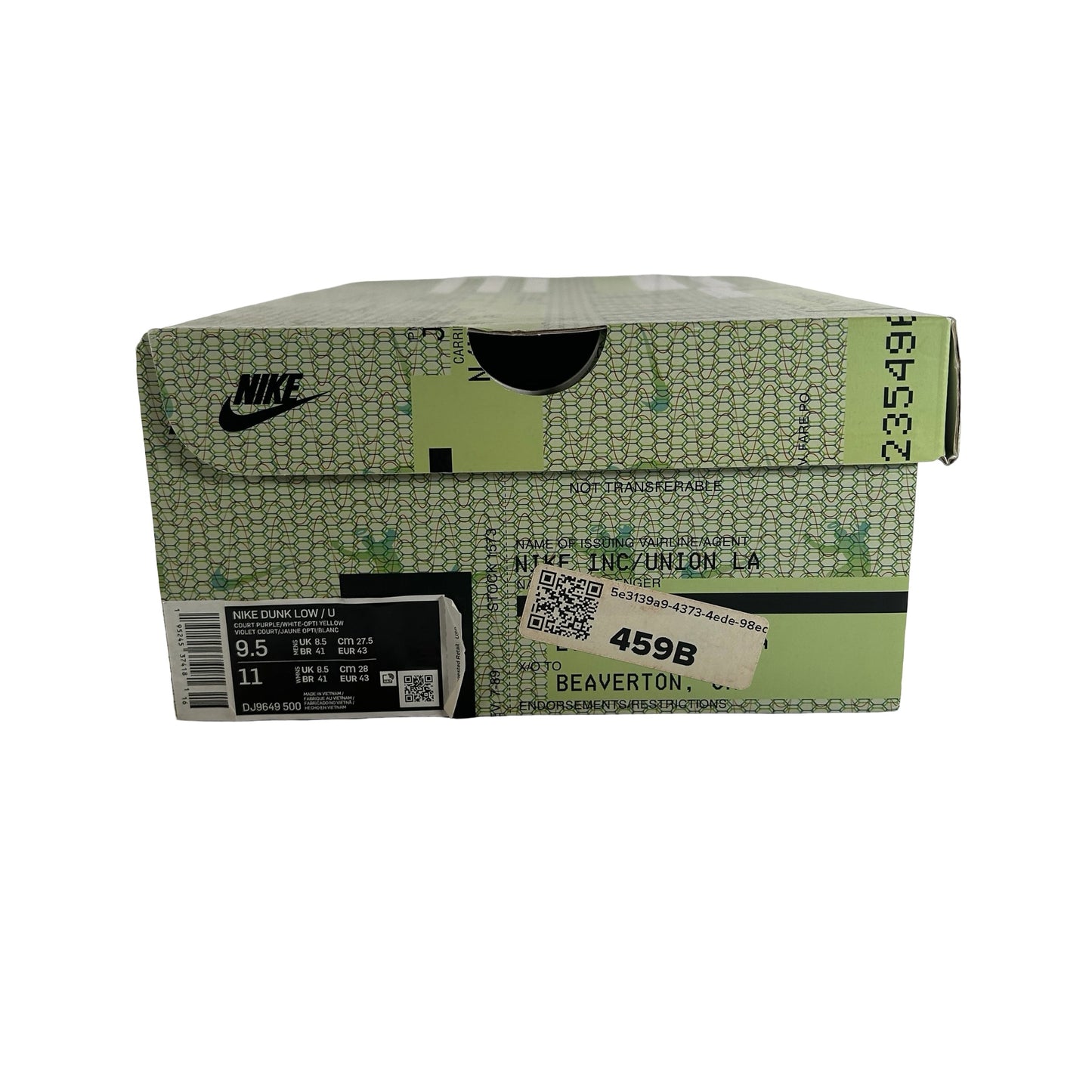 DJ9649 500 Nike Dunk Low Union Passport Pack Court Purple [USED] - 9.5 M (Used)