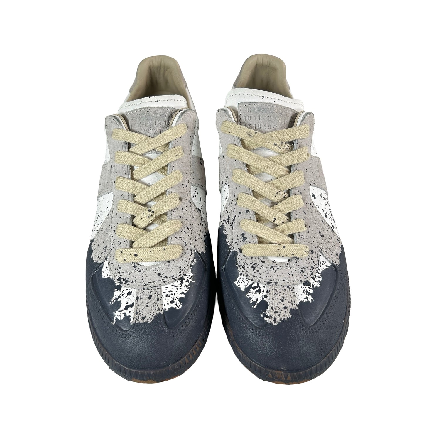 S57WS0481P6230H0A65 Maison Margiela Paint Replica German Army Trainer (GAT) White Pewter [USED] - 39 EU (Used) (No Box)